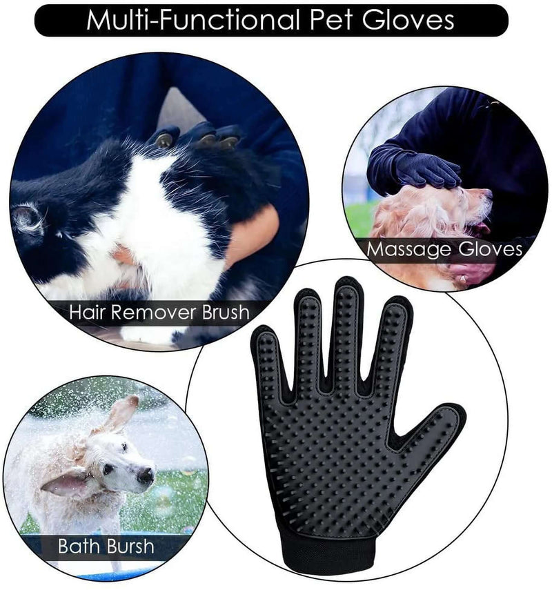 Upgrade Version Pet Grooming Glove - Gentle Deshedding Brush Glove - Efficient Pet Hair Remover Mitt - Enhanced Five Finger Design - Perfect for Dog & Cat with Long & Short Fur - 1 Pair (Black)