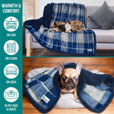 Dog Blanket for Bed, XL Pet Blanket Large Dogs, Fleece Furniture Couch Cover Protector Sofa Car Crate Kennel, Soft Sherpa Cat Throw Plush Reversible Washable, Twin 60X80 Plaid Navy Blue