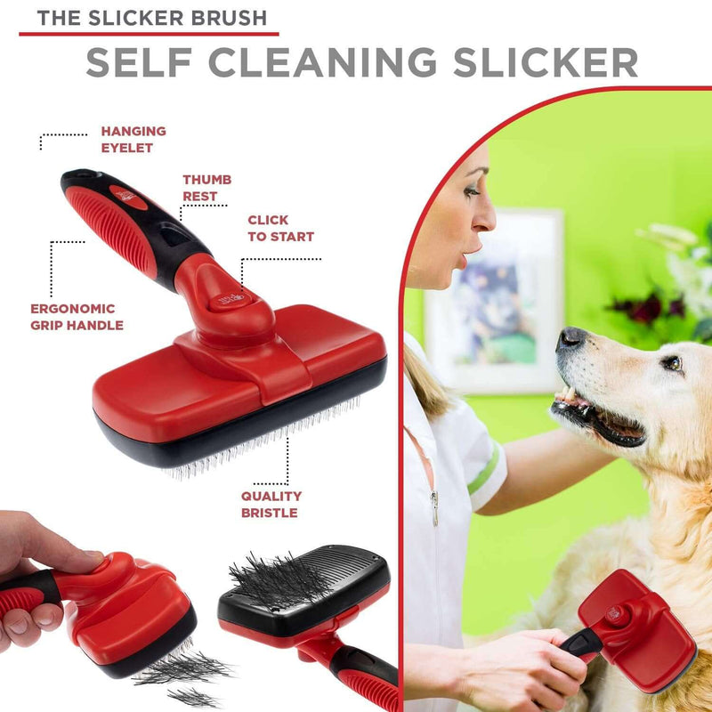 Complete Professional Pet Grooming Kit Self Cleaning Slicker Brush for Dogs & Cats - Pro Grooming Brushes Effectively Reduces Shedding Fur Hair Remover Brush Gloves - Combo Gift Set