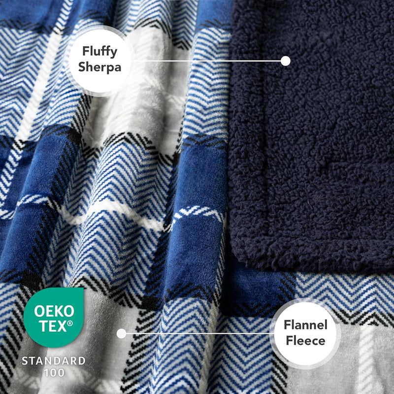 Dog Blanket for Bed, XL Pet Blanket Large Dogs, Fleece Furniture Couch Cover Protector Sofa Car Crate Kennel, Soft Sherpa Cat Throw Plush Reversible Washable, Twin 60X80 Plaid Navy Blue