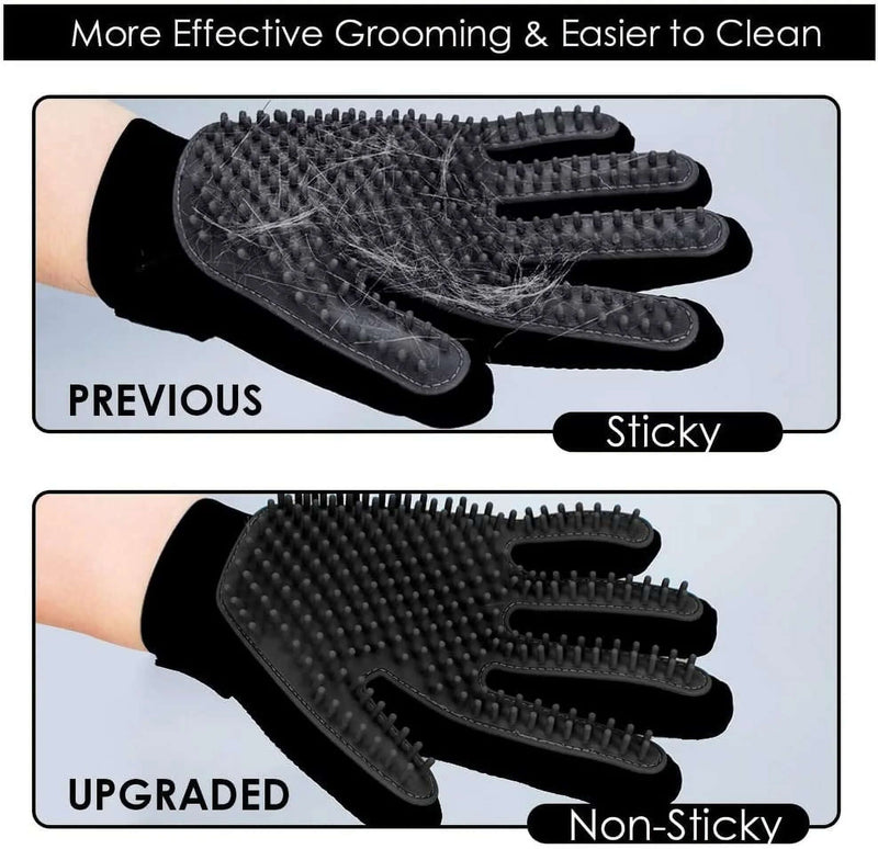 Upgrade Version Pet Grooming Glove - Gentle Deshedding Brush Glove - Efficient Pet Hair Remover Mitt - Enhanced Five Finger Design - Perfect for Dog & Cat with Long & Short Fur - 1 Pair (Black)